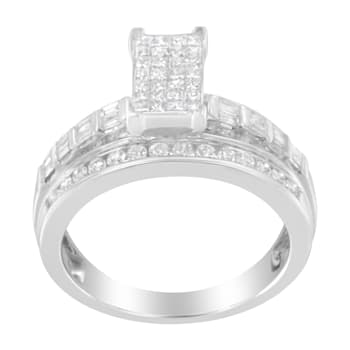 14K White Gold 1.0ctw Mixed-Cut Diamond Rectangle Ring(H-I Color, SI2-I1 Clarity)