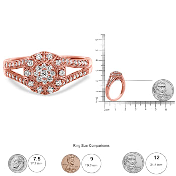 0.50ctw Diamond Cluster Split Shank Halo 14K Rose Gold Over Sterling Silver