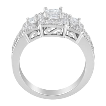 14K White Gold Round and Princess-Cut Diamond Ring (1 Cttw, H-I Color,
I1-I2 Clarity)