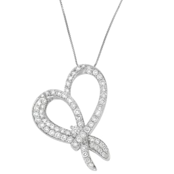 10K White Gold 1ctw Round Cut Diamond Heart and Bow Pendant w\chain
(G-H, SI1-SI2)