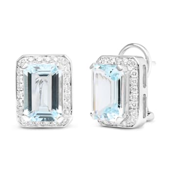 18K White Gold Emerald Cut Aquamarine Gemstone with Round Diamonds Halo
Omega Clip Stud Earrings