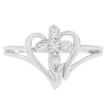 10K White Gold Diamond-Accented Cross & Open Heart Promise Fashion
Ring (H-I Color, I1-I2 Clarity)