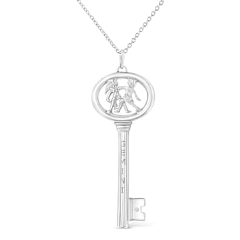 .925 Sterling Silver Diamond Accent Zodiac Key Pendant Necklace