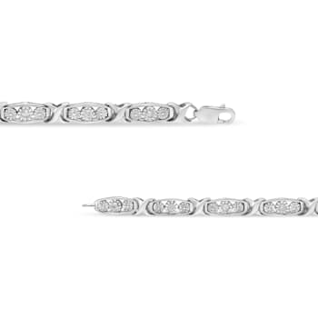 Sterling Silver .10ctw Diamond Miracle Set 3 Stone Link Bracelet