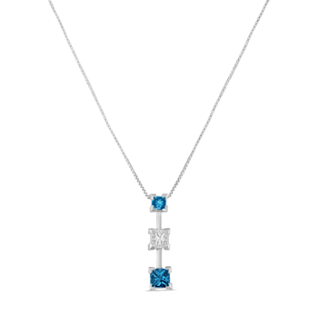 14K White Gold 7/8ctw Treated Blue and White Princess Cut Diamond
Pendant w\chain(H-I, SI2-I1)