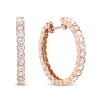 18K Rose Gold 1 Cttw Round Bezel-Set Diamond Hoop Earrings (F-G Color,
VS1-VS2 Clarity)