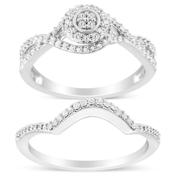 Sterling Silver 1/6ctw Diamond Composite Halo and Split Shank Bridal Set
Ring and Band