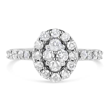 Sterling Silver 1.0ctw Brilliant-Cut Diamond Halo-Style Cluster Oval
Ring (I-J Color, I3 Clarity)