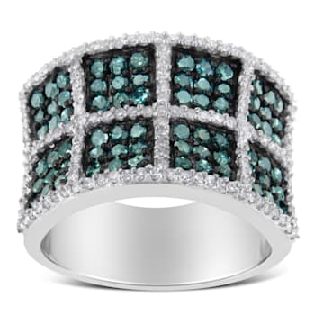 14K White Gold White and Blue Diamond Cocktail Ring (1 1/2 Cttw, H-I
Color, I1-I2 Clarity)