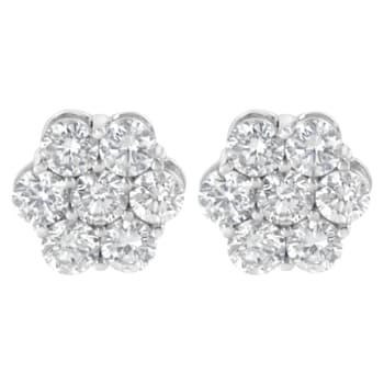 Sterling Silver 2.0ctw Floral 7 Stone Diamond Stud Earring