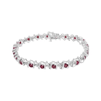 3.5 mm Lab Created Red Ruby and 1/6 ctw Diamond Rhodium Over Sterling
Silver Tennis Bracelet