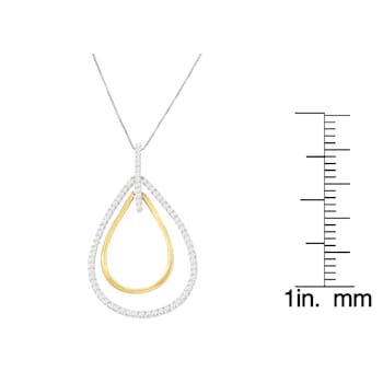 14K Two-Tone Gold Round Cut Diamond Double Burst Pendant Necklace 1.00ctw