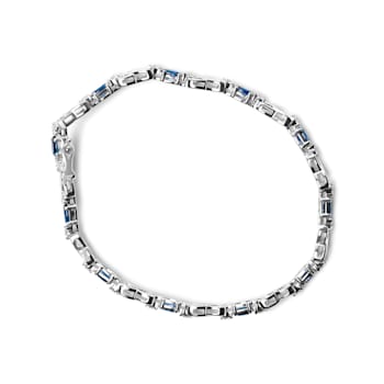 10K White Gold Oval Sapphire Gemstone and 1/10ctw Diamond Prong Set
"X" Link Bracelet - Size 7"