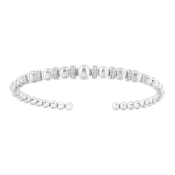 Sterling Silver 1/4 cttw Diamond Ball Bead Bangle Bracelet (I-J, I2-I3)
- 7"