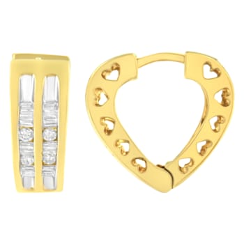 10K Yellow Gold 1/2ctw Diamond Huggie Heart Hoop Earrings