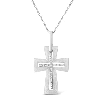 .925 Sterling Silver Prong-Set Diamond Accent Cross 18" Pendant
Necklace (I-J Color, I1-I2 Clarity)