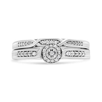 Sterling Silver Diamond Accent Frame Twist Shank Bridal Set Ring and Band
