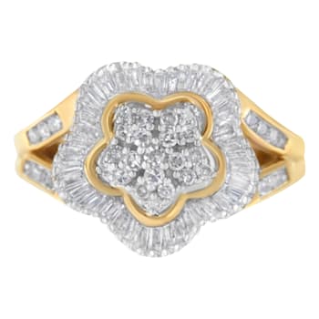 10KT Yellow Gold Round and Baguette Cut Diamond Ballerina Ring (1 cttw,
I-J Color, SI1-SI2 Clarity)