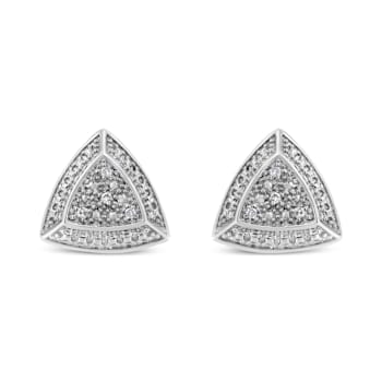 Diamond-Accented Sterling Silver Trillion Shaped 4-Stone Halo Stud Earrings