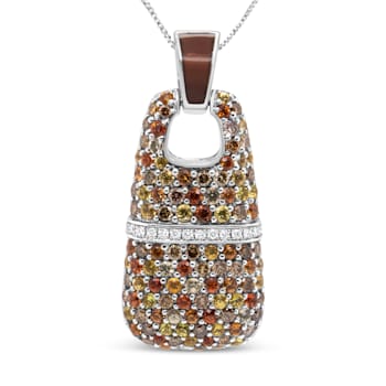 Sterling Silver Brown Enamel 1ctw Multi-color Diamond and
Multi-colorSapphire 18" Pendant w\chain
