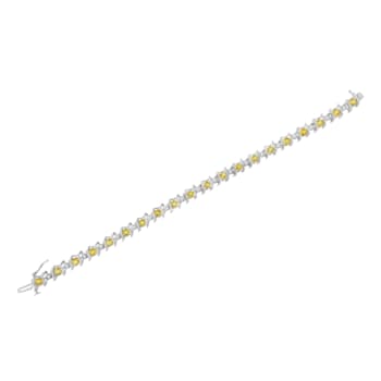 3.5 mm Lab Created Yellow Citrine and 1/6 ctw Diamond Rhodium Over
Sterling Silver Tennis Bracelet