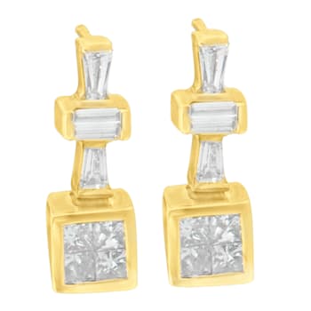 14K Yellow Gold 1/3ctw Diamond Hoop Earrings