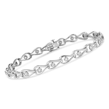 Sterling Silver .10ctw Miracle-Set Diamond Pear Shape and Bezel Link Bracelet
