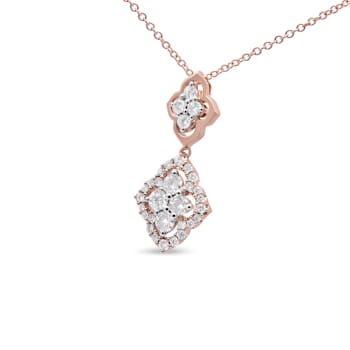 14K Rose Gold 3/4 Cttw Round Diamond Double Quatrefoil Pendant 18" Necklace