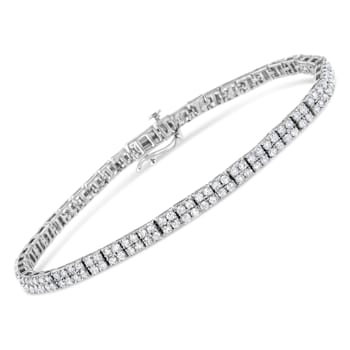 Sterling Silver 3.0ctw Prong-Set Round Diamond 2 Row Link Tennis Bracelet