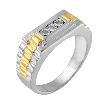 10K Yellow Gold Over Sterling Silver Diamond 3 Stone Men's Ring (I-J
Color, I2-I3 Clarity)
