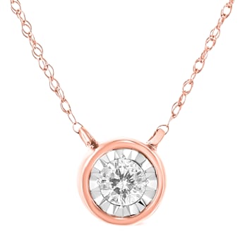 10K Rose Gold 1/5ctw Round Diamond Modern Bezel-Set Solitaire Necklace
(J-K Color, I2-I3 Clarity)