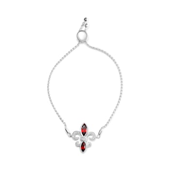 Sterling Silver Garnet and Diamond Accent Lariat 4”-10” Fleur De Lis
Adjustable Bolo Bracelet