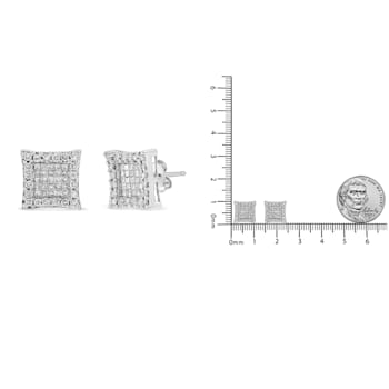 14K White Gold 1.0ctw Princess And Round-Cut Diamond Square Stud Earrings