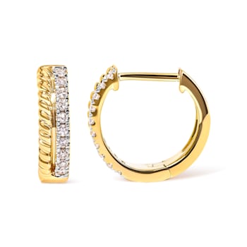 10K Yellow Gold 1/10 Cttw Diamond and Rope Twist Huggy Hoop Earrings
(H-I Color, I1-I2 Clarity)