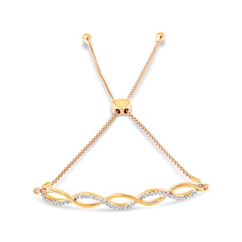 Diamond Infinity 14K Yellow Gold Over Sterling Silver Bolo Bracelet