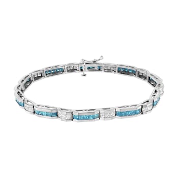 14K White Gold 6 1/3ctw White and Treated Blue Diamond Tennis Bracelet
