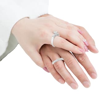 1.50ctw 5-Stone Princess Cut Diamond 14K White Gold Wedding Ring Set