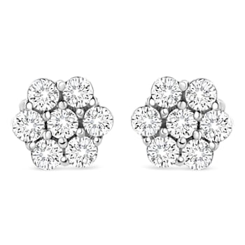 14K White Gold 1/2ctw Round-Cut Diamond Floral Stud Earrings