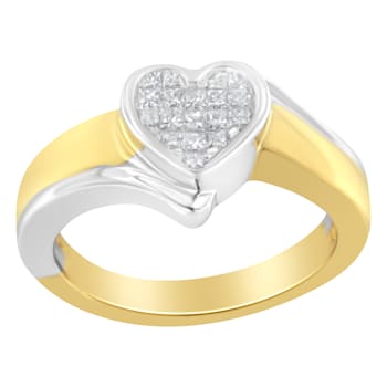 14K Two-Toned Gold Princess-Cut Diamond Heart Promise Ring (1/4 Cttw,
H-I Color, I1-I2 Clarity)