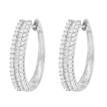 10K White Gold Diamond Hoop Earrings 3/4ctw