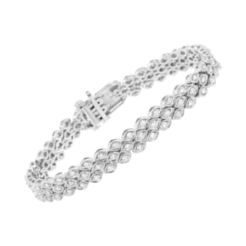 Sterling Silver 3.0ctw Diamond Pave-Set Marquise Shaped Banded Link Bracelet