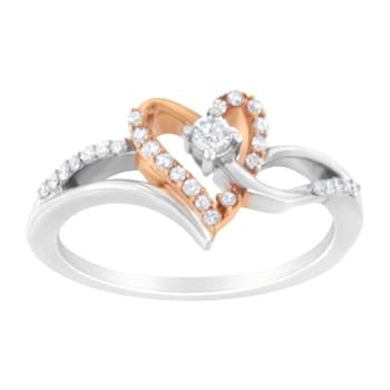 10K Two-tone Gold Over Sterling Silver ⅕ctw Diamond Open Heart Ring (I-J
Color, I2-I3 Clarity)