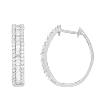 10K White Gold Diamond Hoop Earrings 3/4ctw