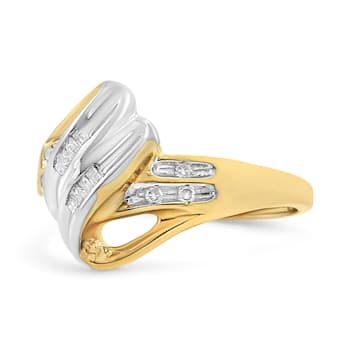 1.00ctw Round And Baguette Diamond 10K Yellow and White Gold Bypass Ring