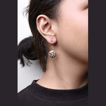 18K Yellow Gold Special Cut Round Blue Sapphire with White and Brown
Diamond Cluster Dangle Earrings