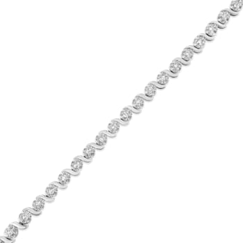 925 Sterling Silver 1.0 Cttw Diamond Spiral Wave Link 7" Tennis
Bracelet (I-J Color, I3 Clarity)
