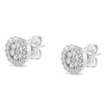 14K White Gold 1/2ctw Brilliant-Cut Diamond Halo-Style Cluster Round
Button Stud Earrings