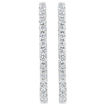 14K White Gold 2.0ctw Round Brilliant Cut Diamond Oblong Hinged
Leverback Hoop Earrings