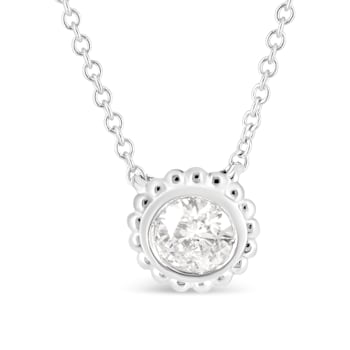 10K White Gold 1/2ctw Bezel Set Round Diamond Sunflower Finish Necklace
(I-J Color, I1-I2 Clarity)