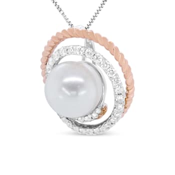 14K Two-tone Gold 3/8ctw Pave Diamond and 9mm Round Pearl Spiral
18" Pendant w\chain